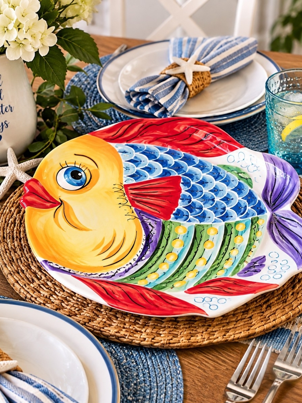 Fish Platter 11.5" Hand- Painted Tabletops Unlimited Ceramic Colorful